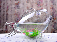 水晶玻璃鱼形状鱼缸摆件礼品酒店餐桌摆设品